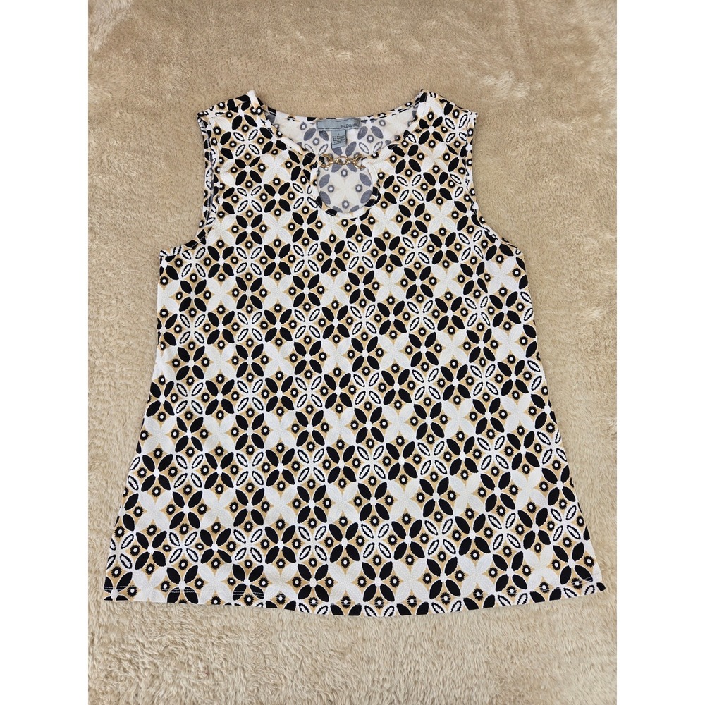 By Design Womens Geometric Medallion Keyhole Chain Neck Sleeveless Top Black L